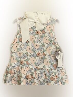 Pastel Floral Tank Top and Shorts with Headband Bow. Peach, blue, white, green